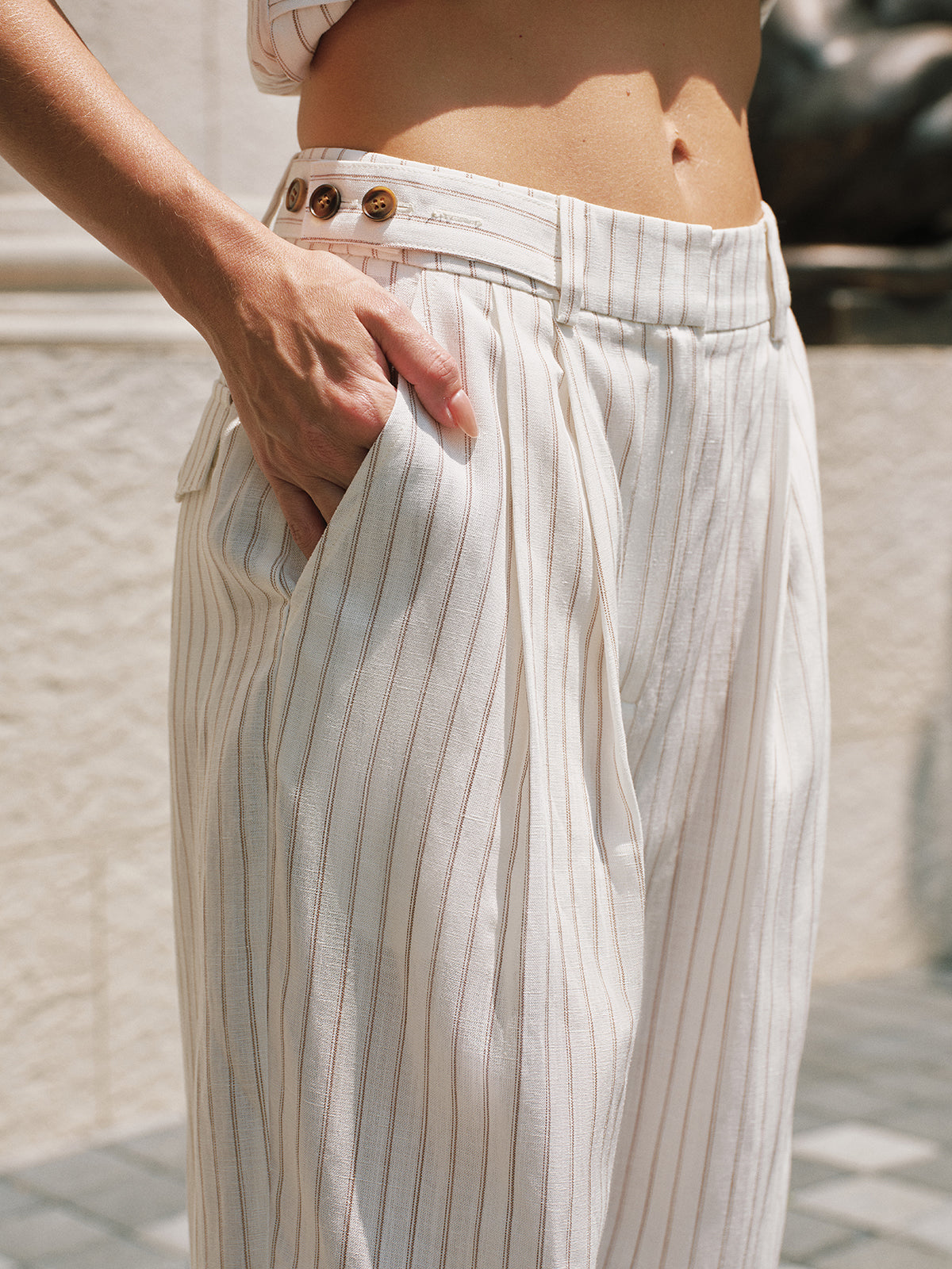 Striped Tencel Linen Blend Pants