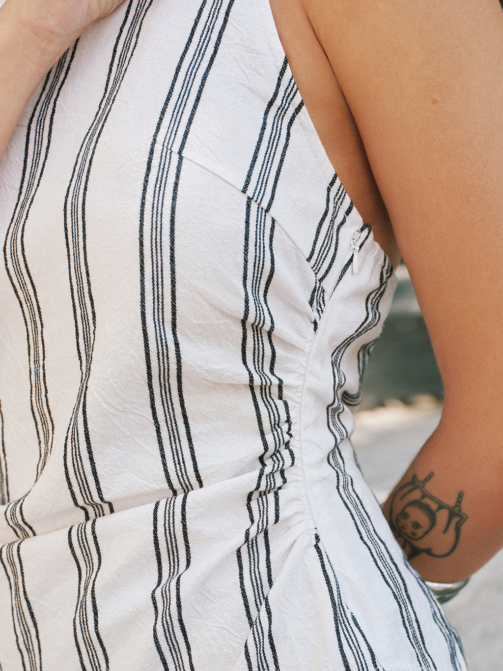 Cotton Striped Asymmetrical Halter Top