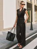 Striped Halter & Tie Front Knit Vest Set
