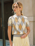 Argyle Short Sleeve Knit Sweater