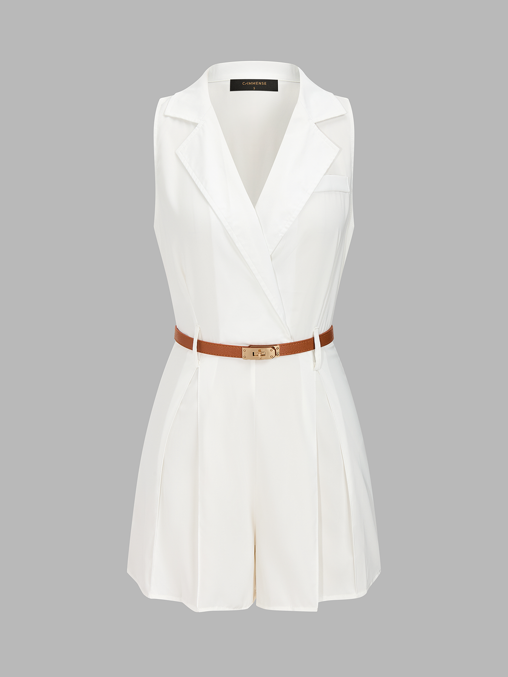 Casual Sleeveless Lapel Belted Romper