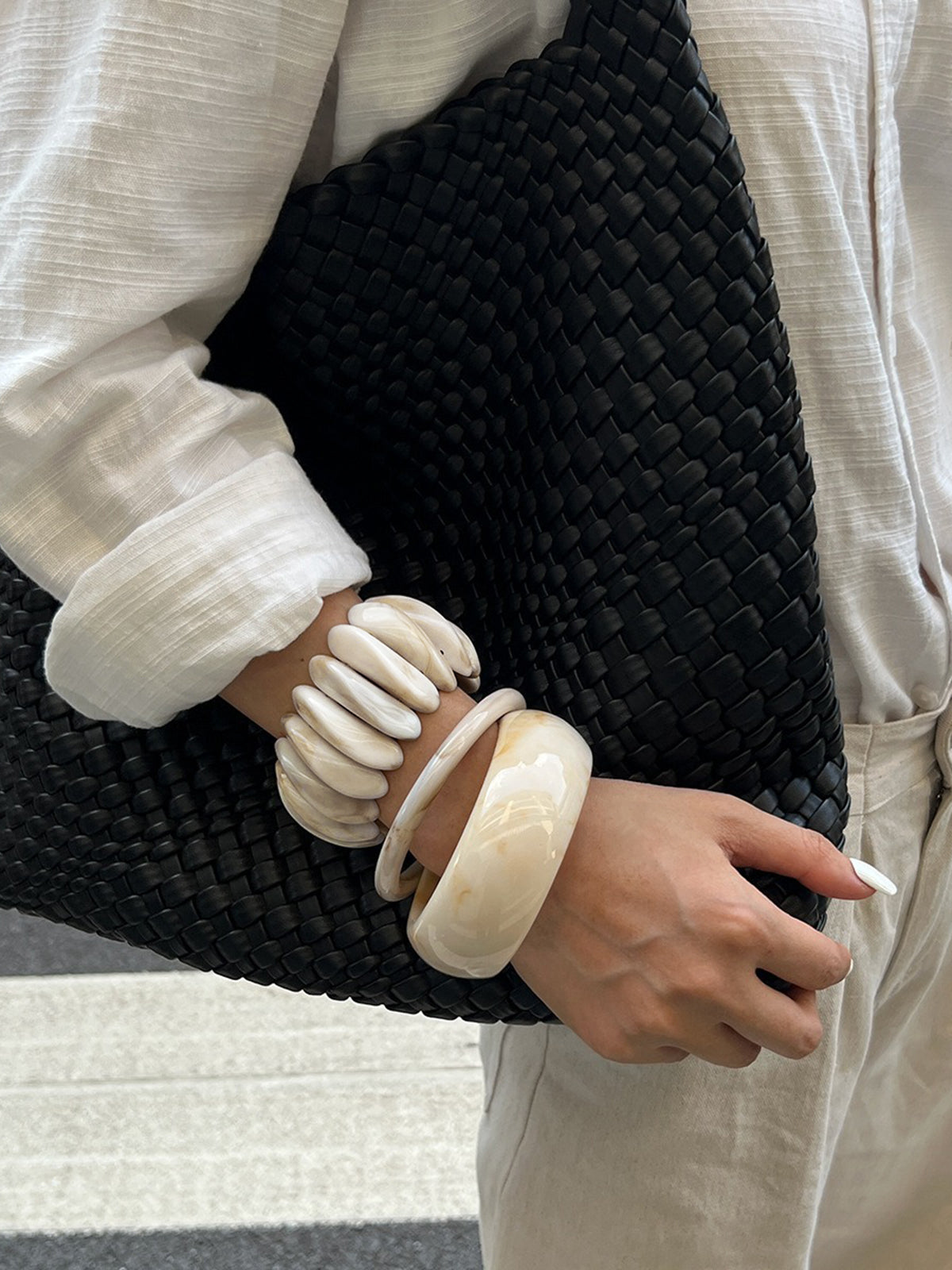 Marble Effect Crescent Beaded Bracelet