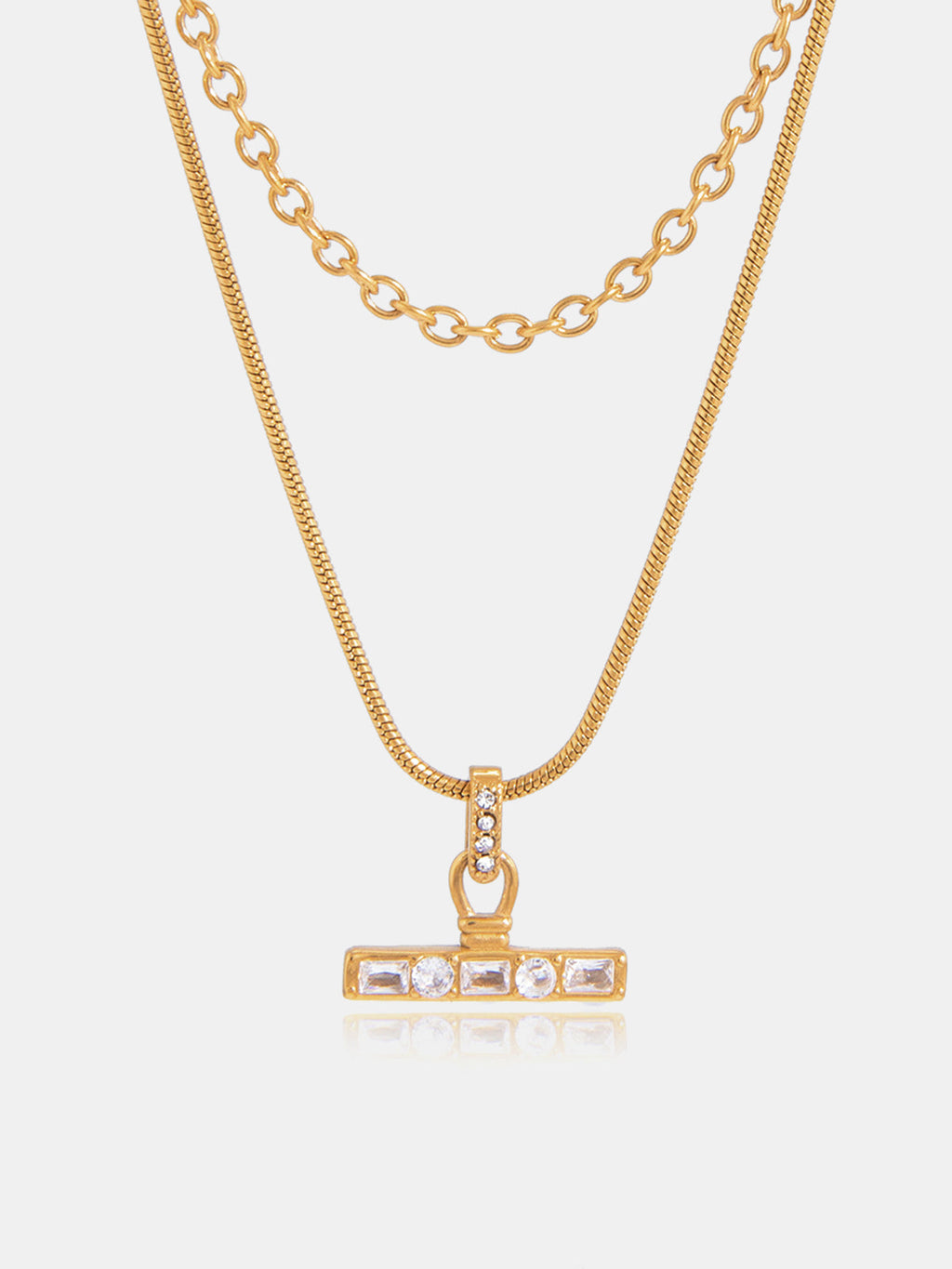 Layered Bar Crystal Pendant Necklace