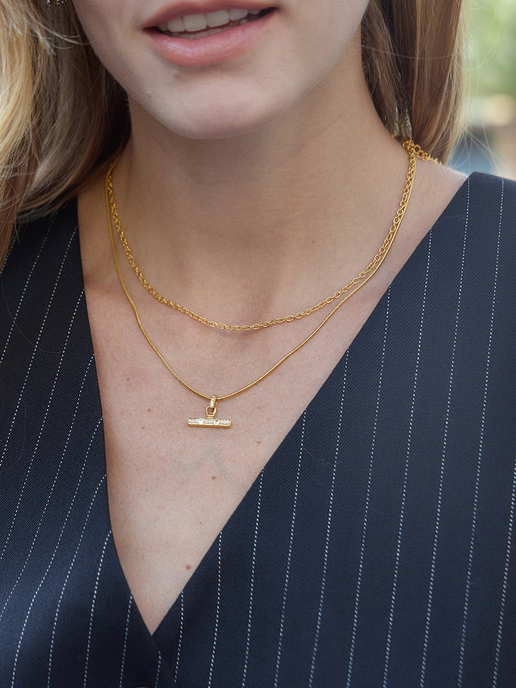 Layered Bar Crystal Pendant Necklace