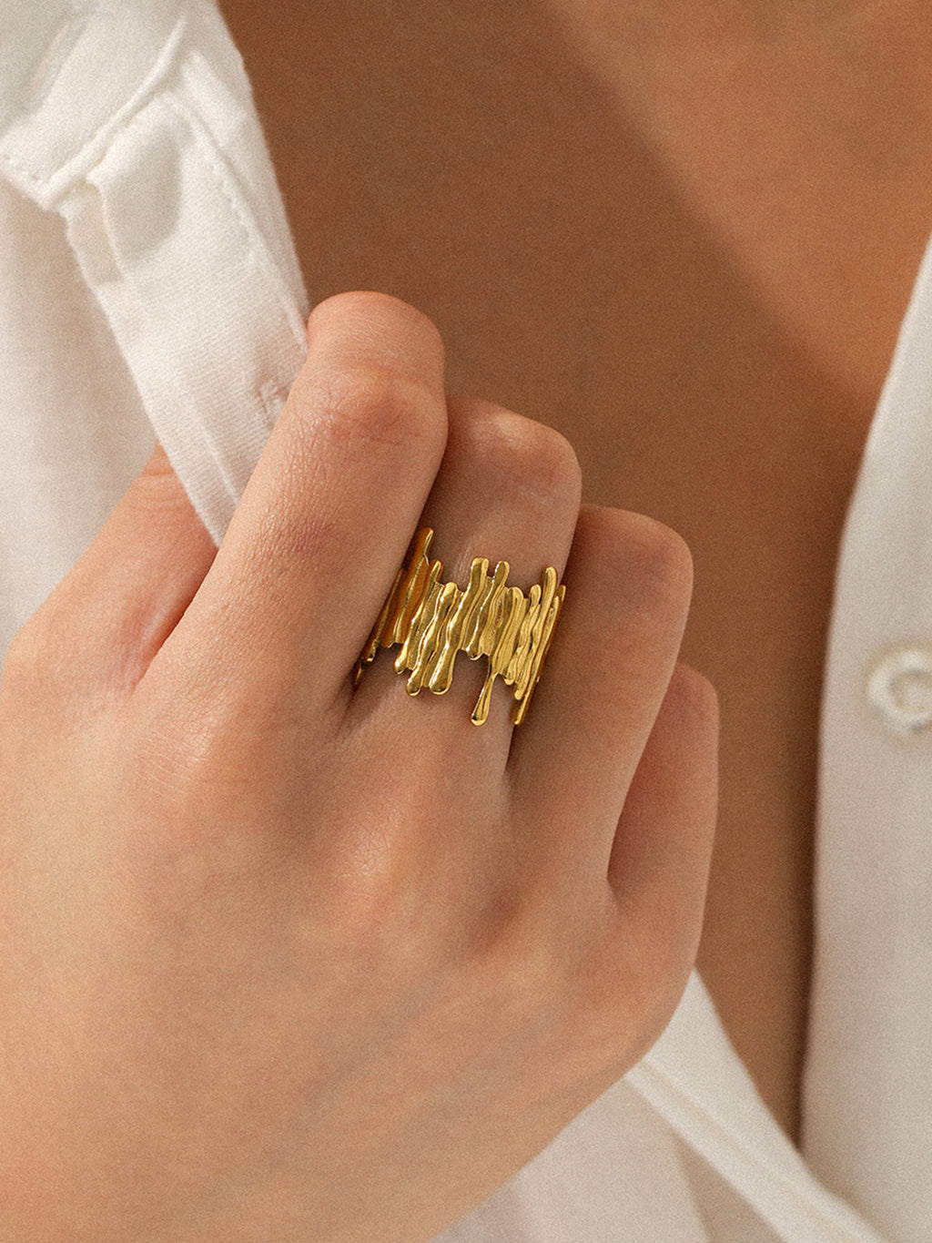 Irregular Drip Wide Band Ring