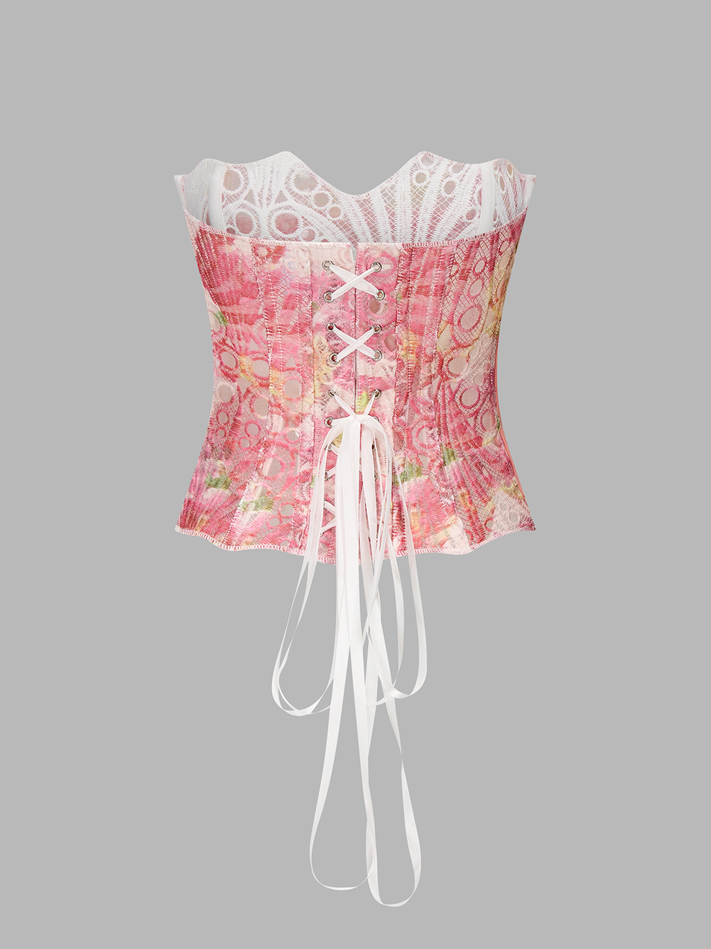 Floral Lace Back Tie Corset Top