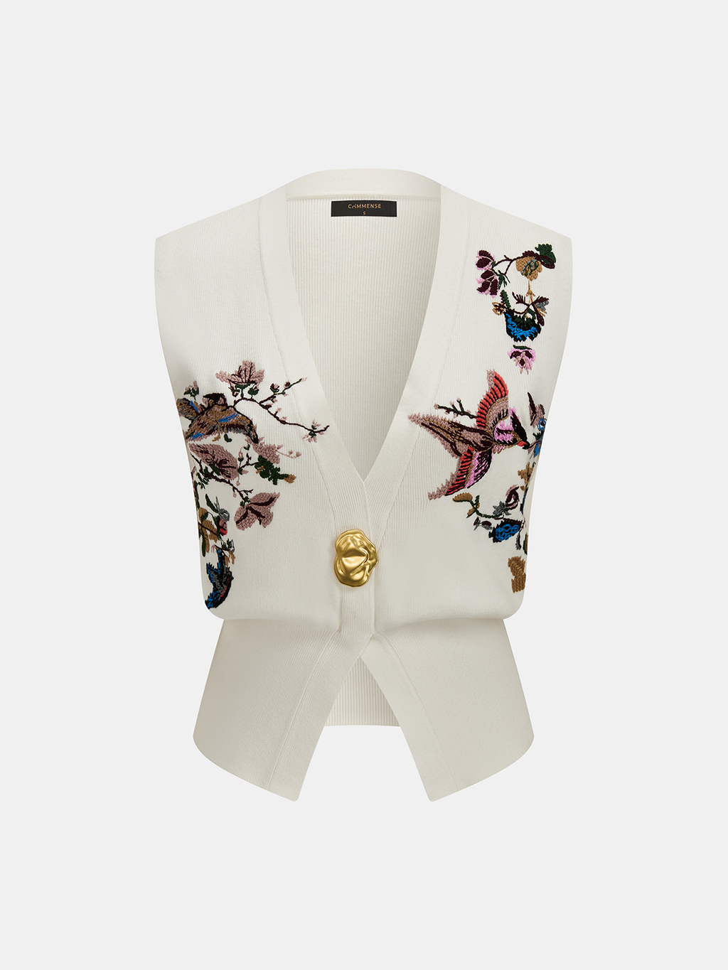 Floral Bird Embroidered Knit Vest