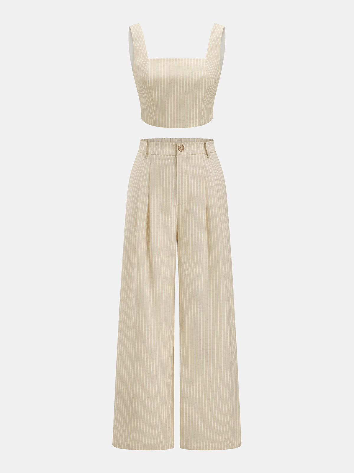 Linen-Blend Striped Crop Top & Pants Set