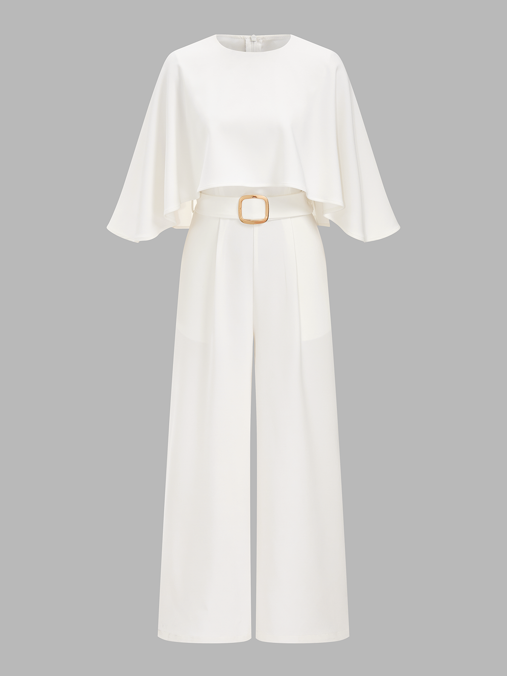 Cape-Sleeve Belted Wide-Leg Jumpsuit