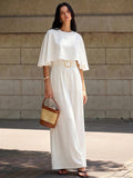 Cape-Sleeve Belted Wide-Leg Jumpsuit