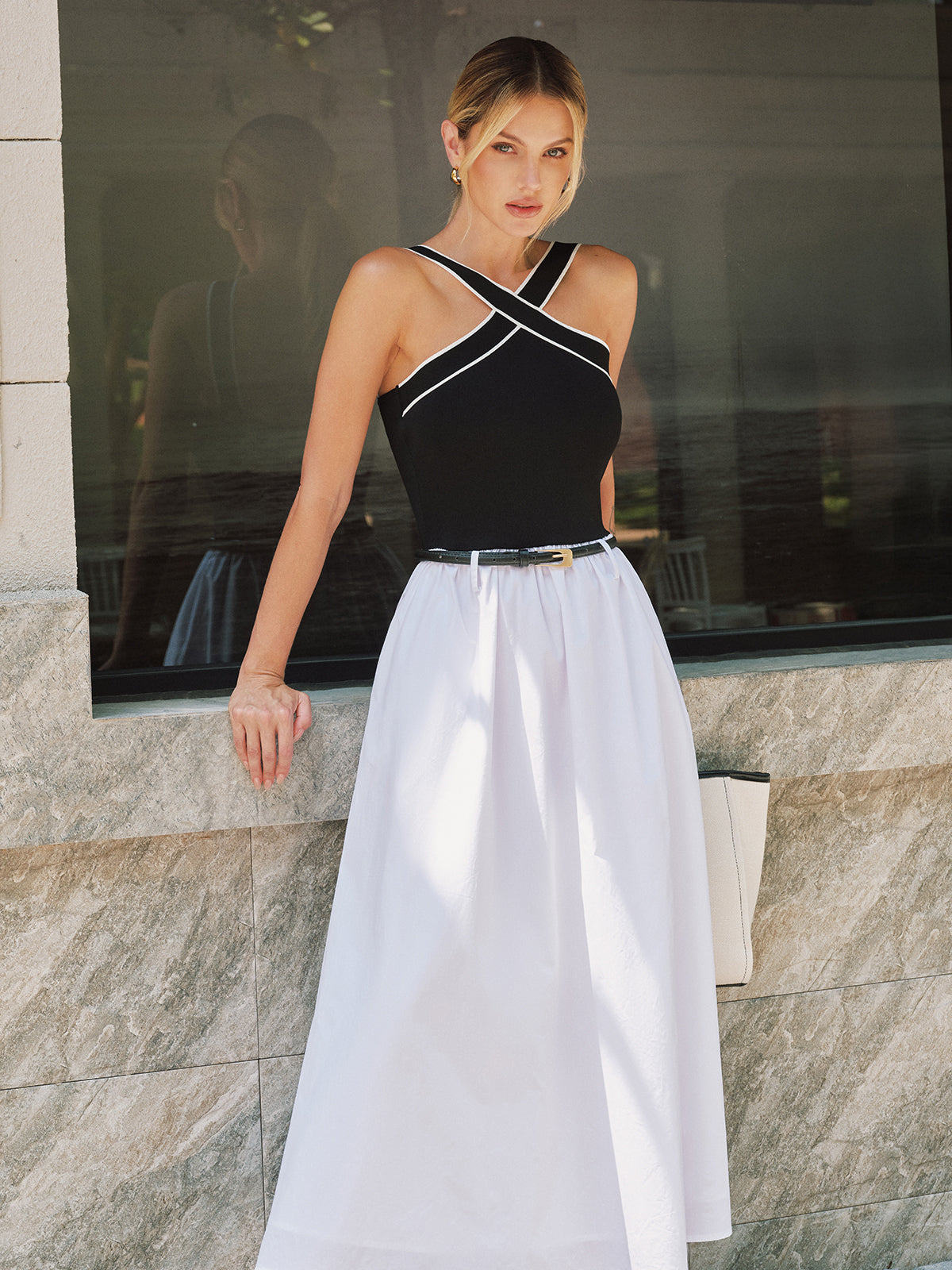 Crisscross Neck Backless Maxi Dress without Belt