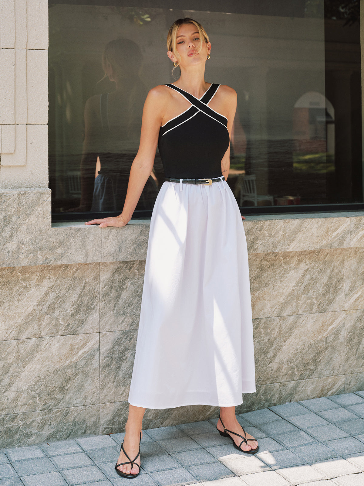 Crisscross Neck Backless Maxi Dress without Belt