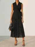 Tie Waist Blazer-Style Polka Dot Maxi Dress