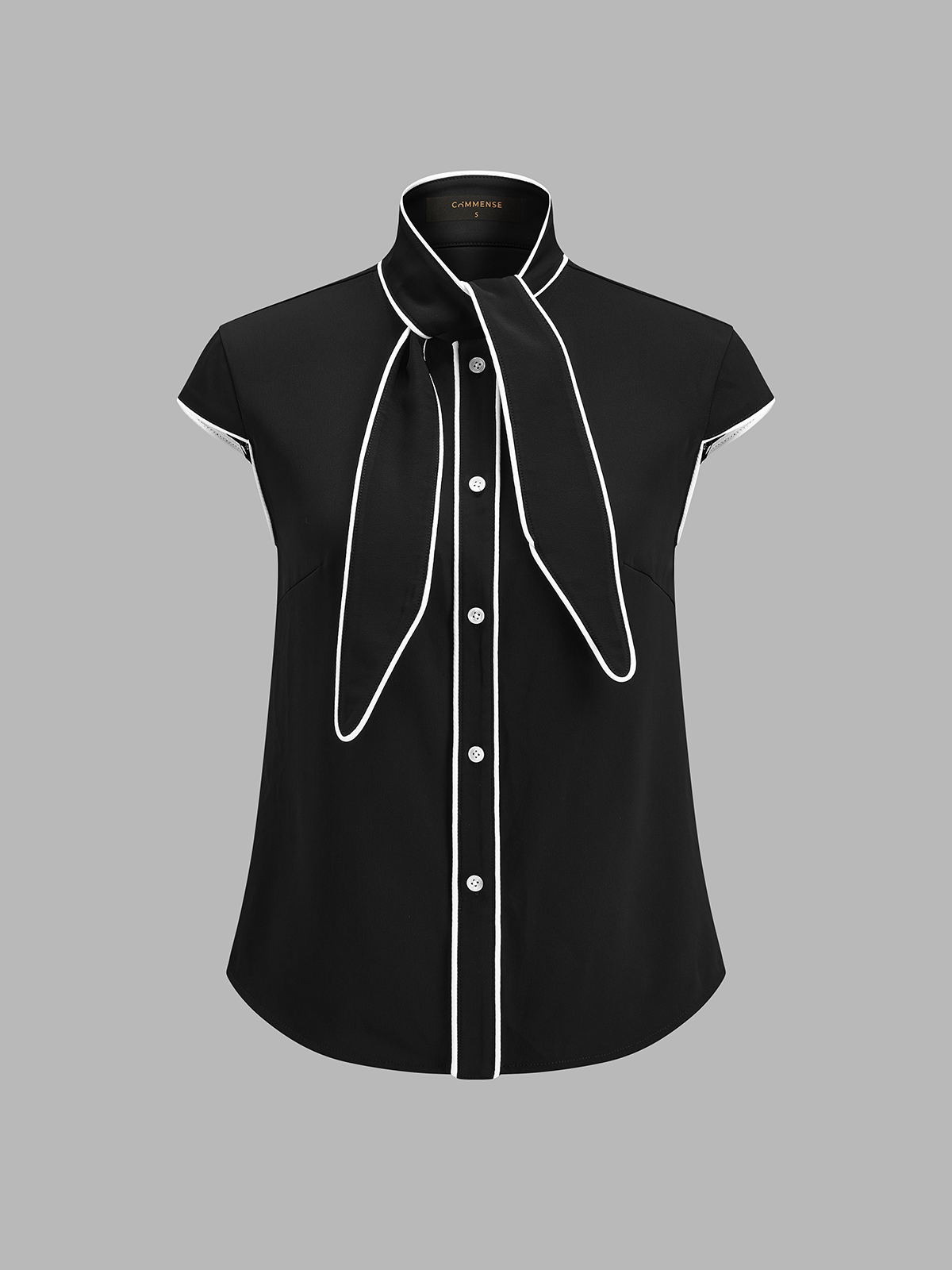 Contrast Piping Tie Neck Blouse