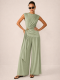 Draped Jersey Top & Wide-Leg Pants Set