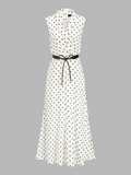 Polka Dot Sleeveless Belted Maxi Dress