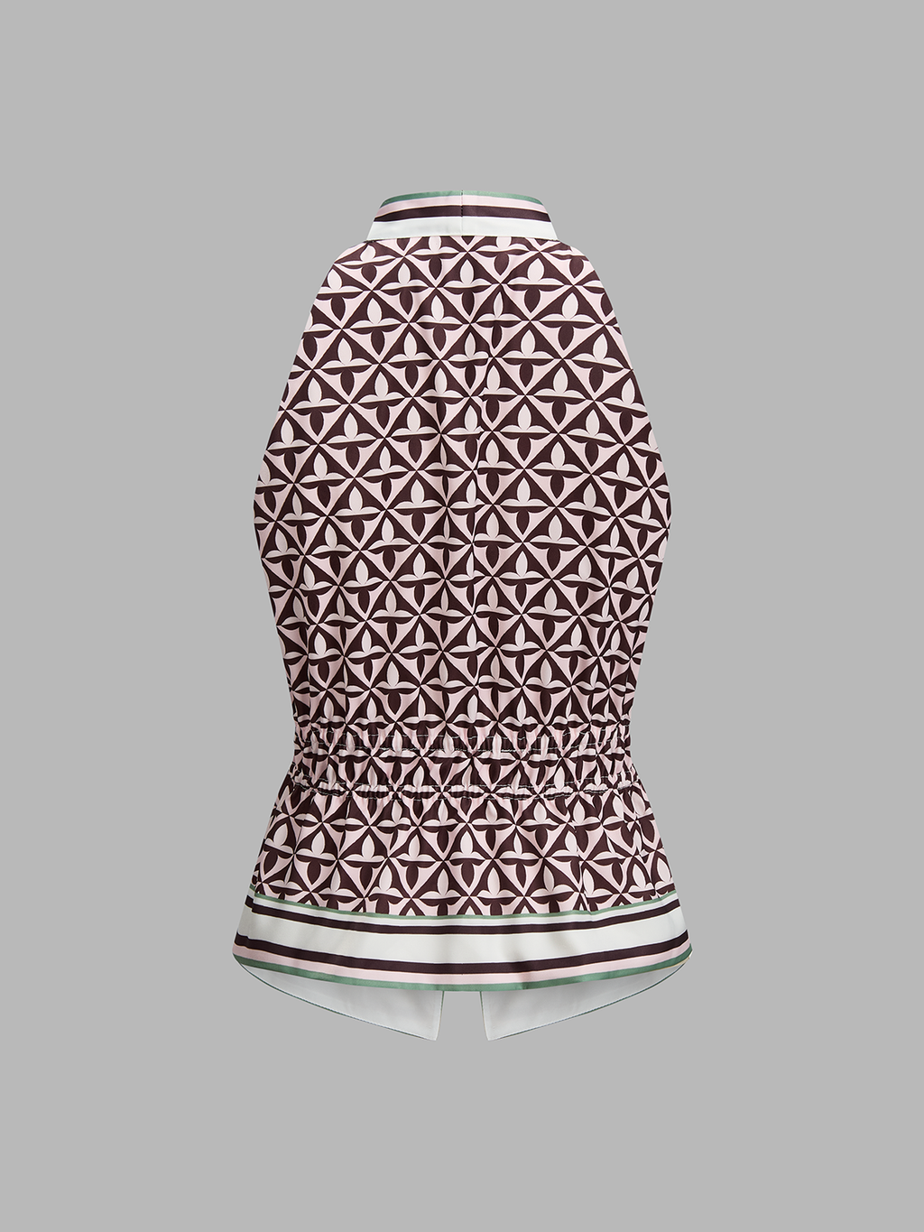 Geometric Print Cinched Waist Satin Top