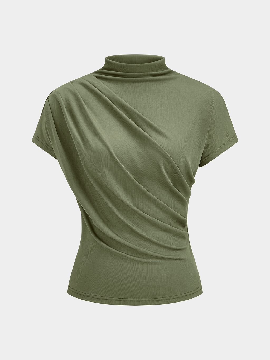 Ruched Mock Neck Short Sleeve Top