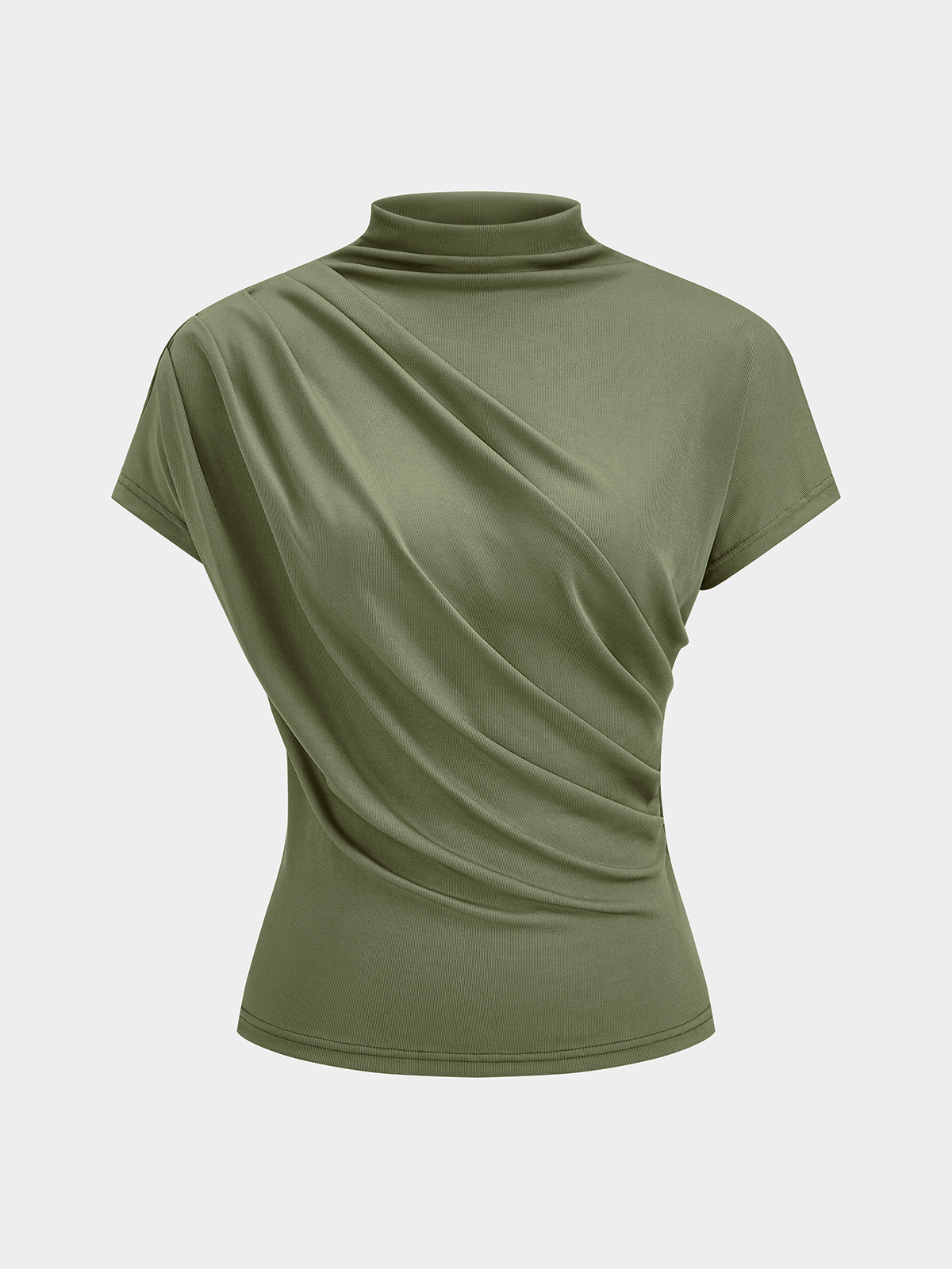 Ruched Mock Neck Short Sleeve Top