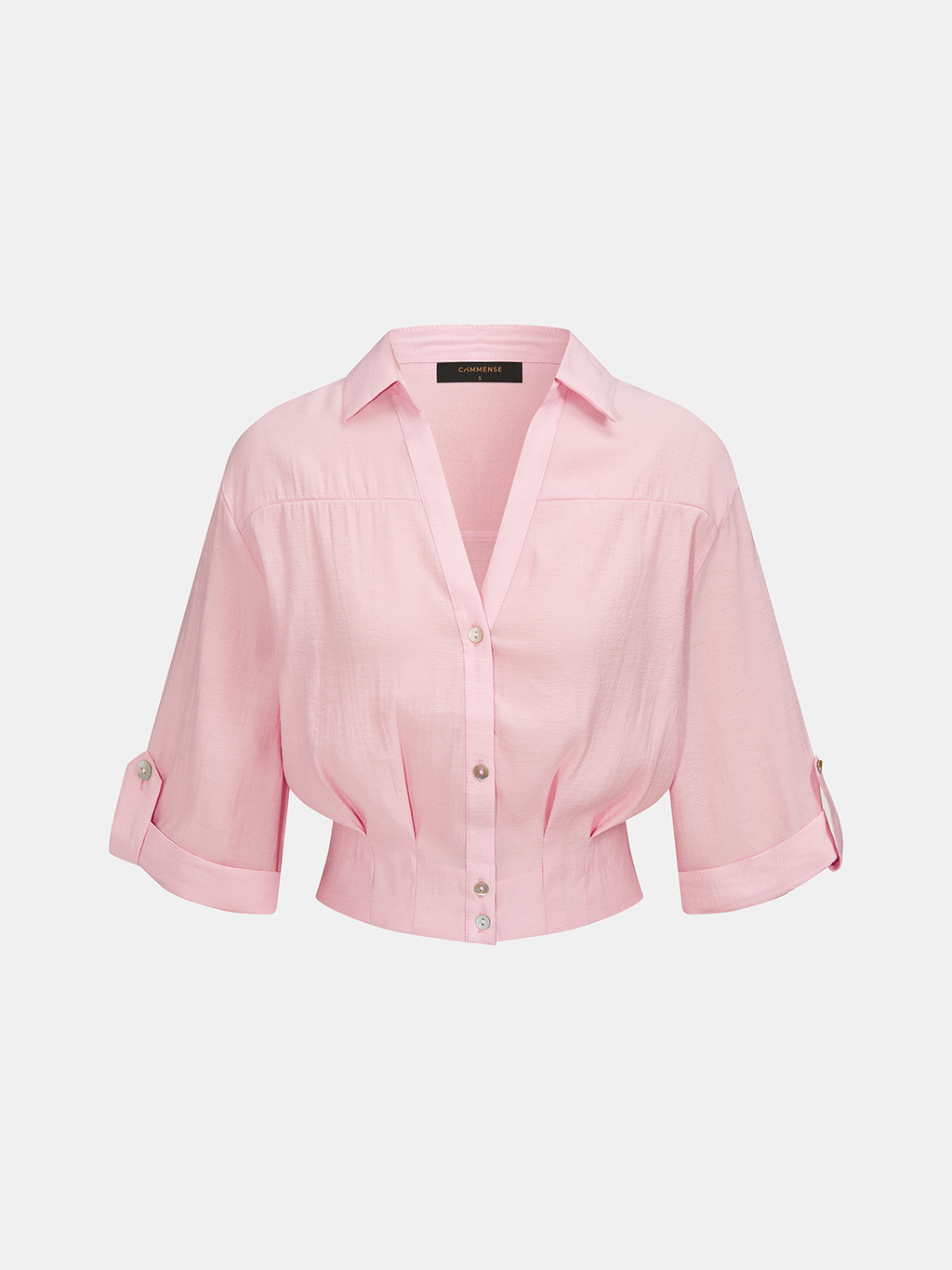 Cropped V Neck Button Front Blouse