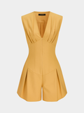 Sleeveless V Neck Cinched Waist Romper