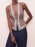 Geometric Print Cinched Waist Satin Top