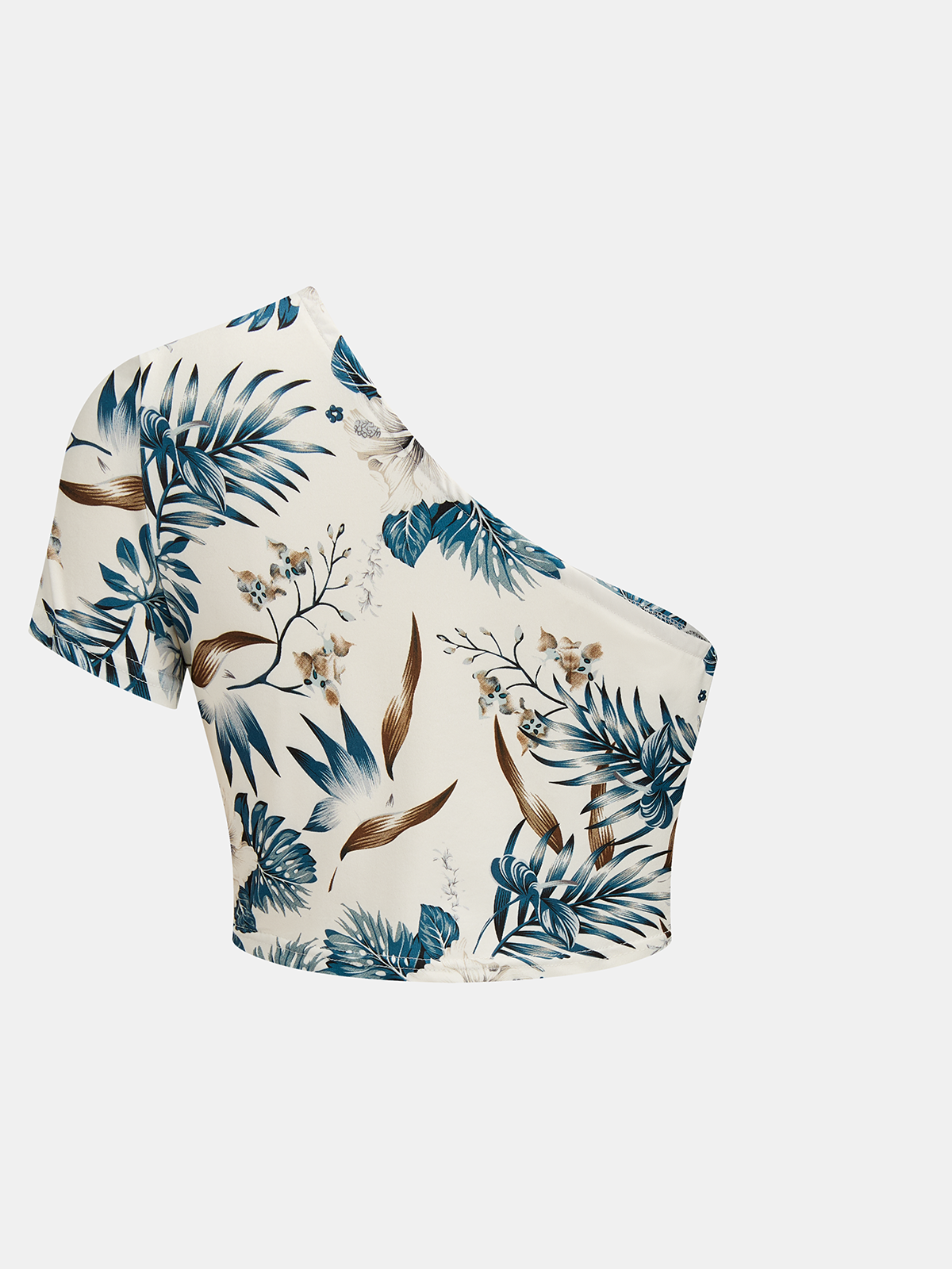 Leaf Print One-Shoulder Top & Skirt Set