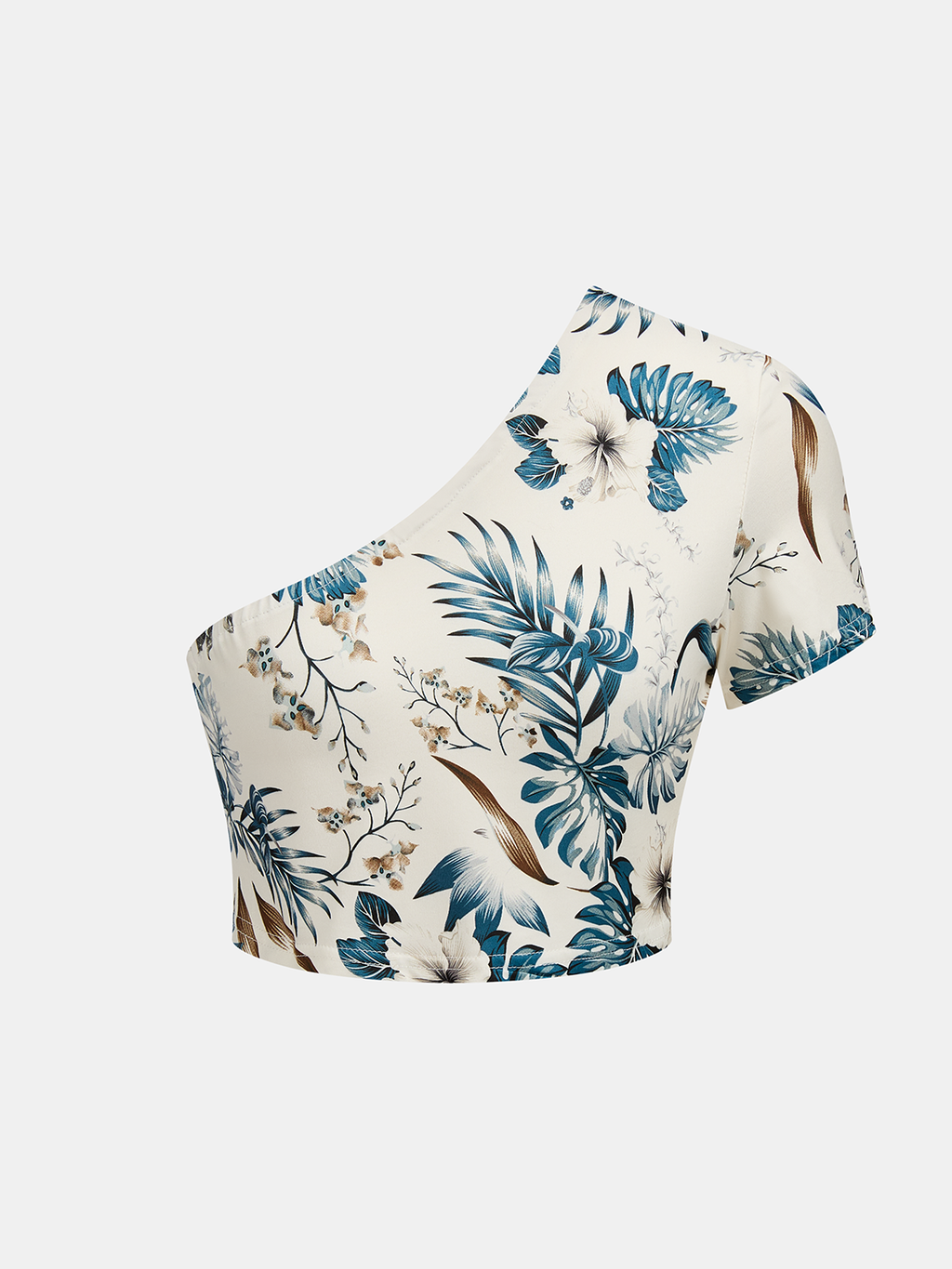 Leaf Print One-Shoulder Top & Skirt Set