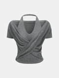 Crisscross Wrap Halter Neck Knit Top