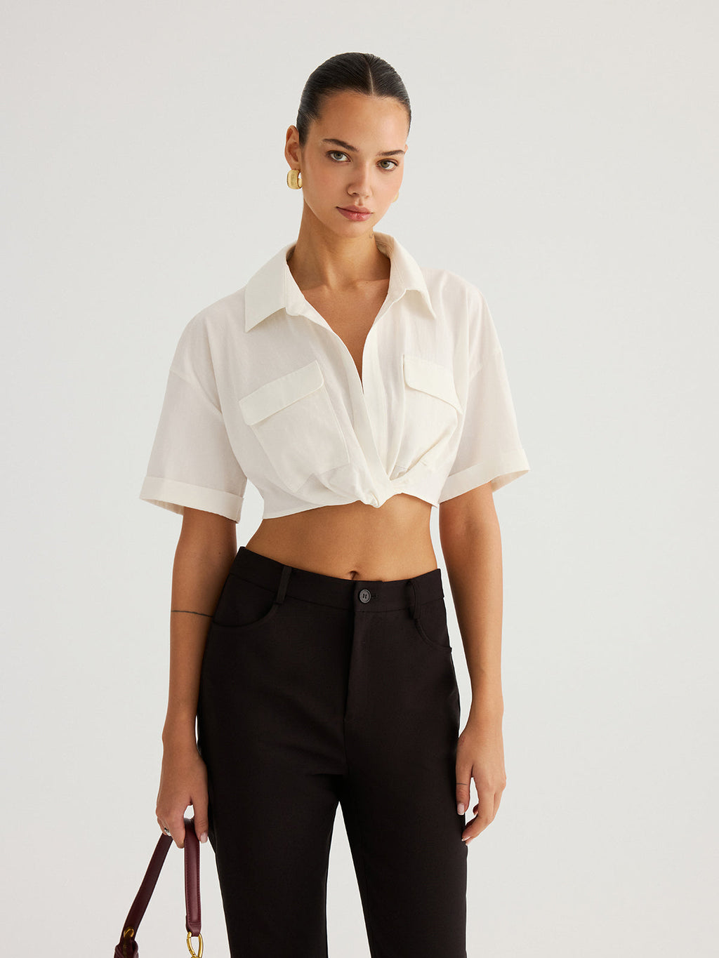 Twisted Cropped Short Sleeve Shirt