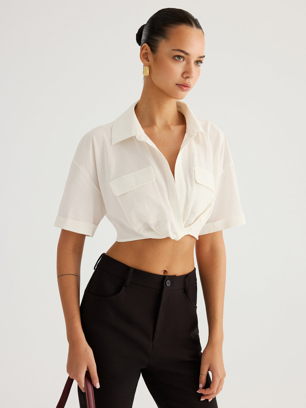 Twisted Cropped Short Sleeve Shirt