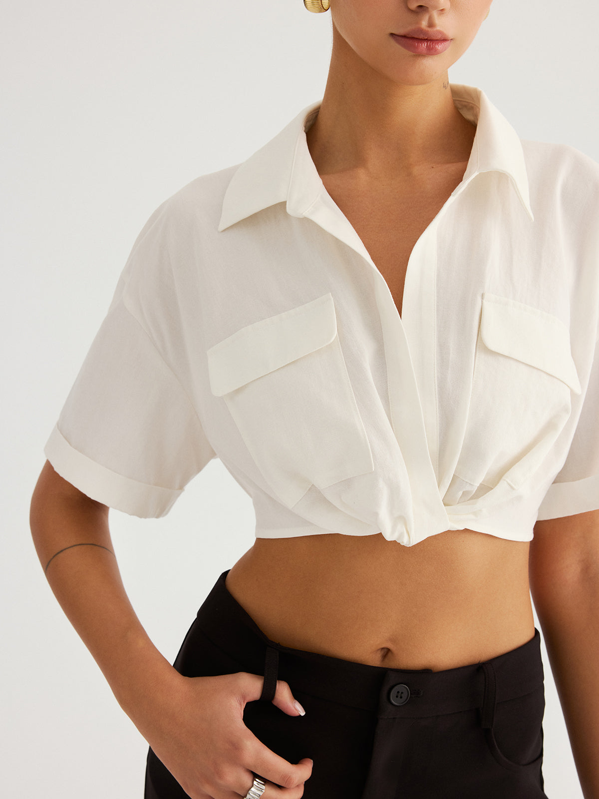 Twisted Cropped Short Sleeve Shirt