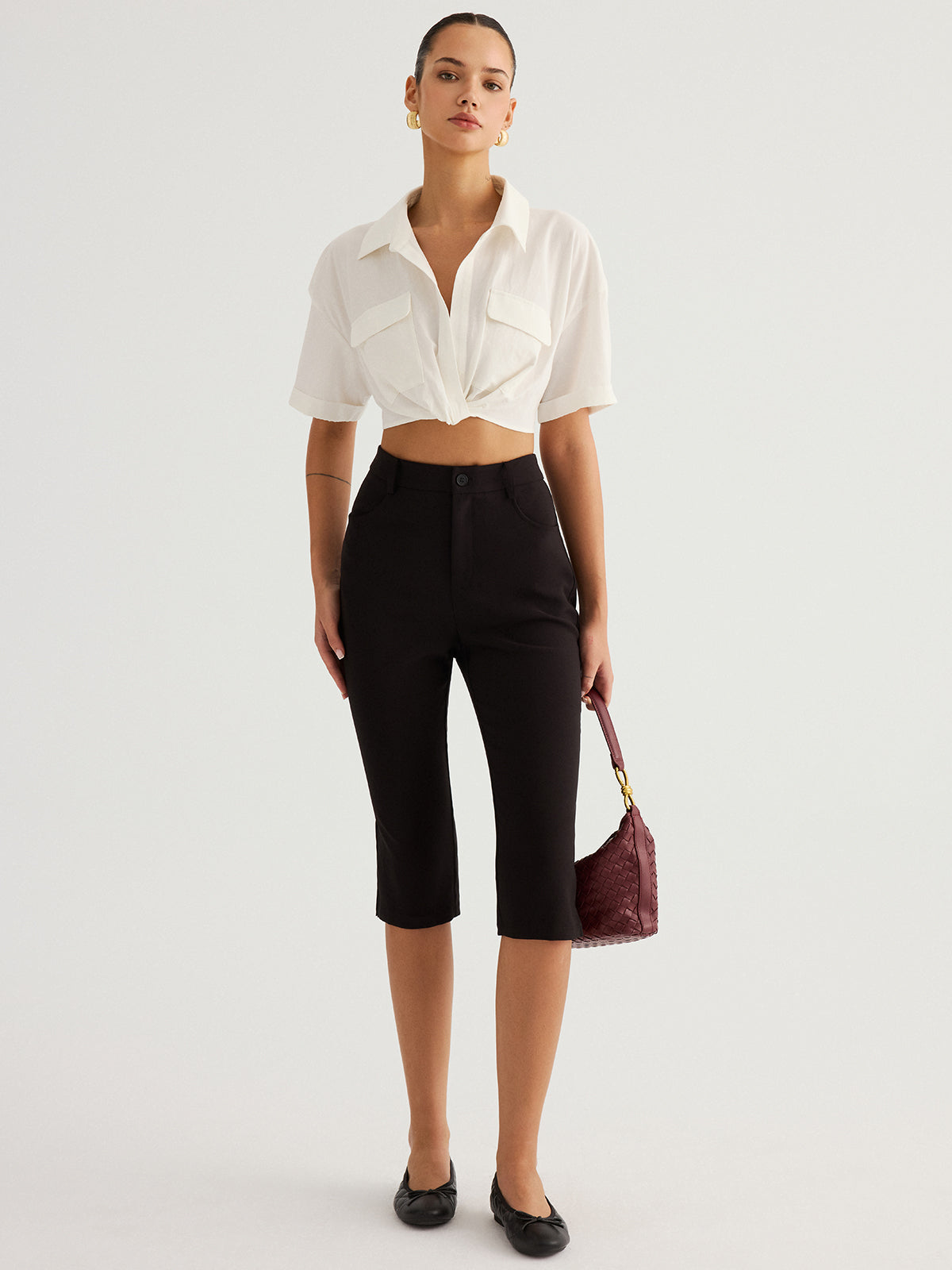Twisted Cropped Short Sleeve Shirt