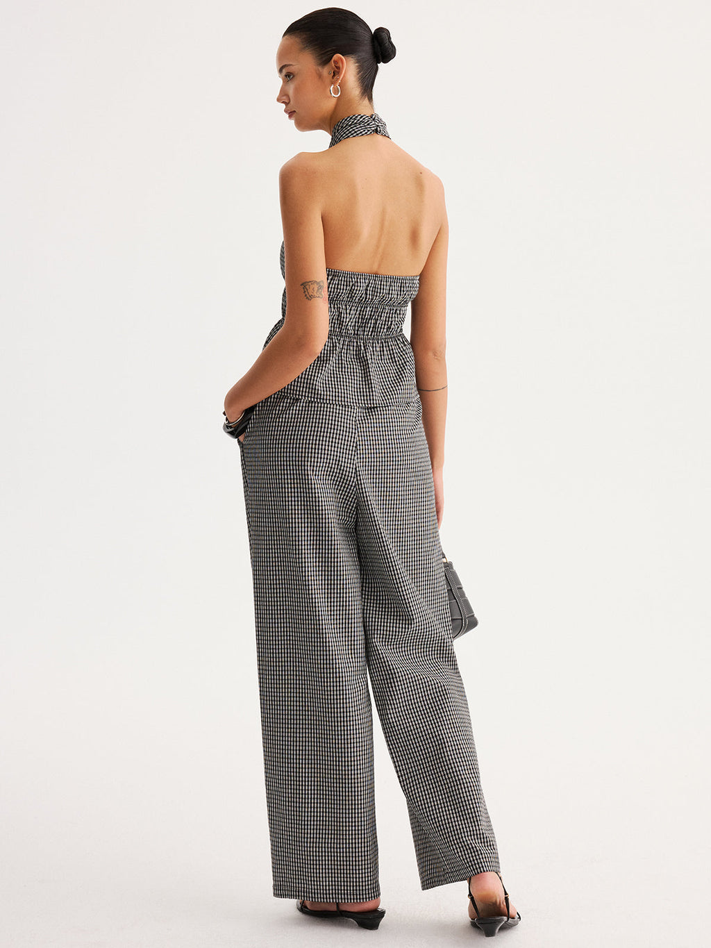 Halter Gingham Peplum Top & Pants Set