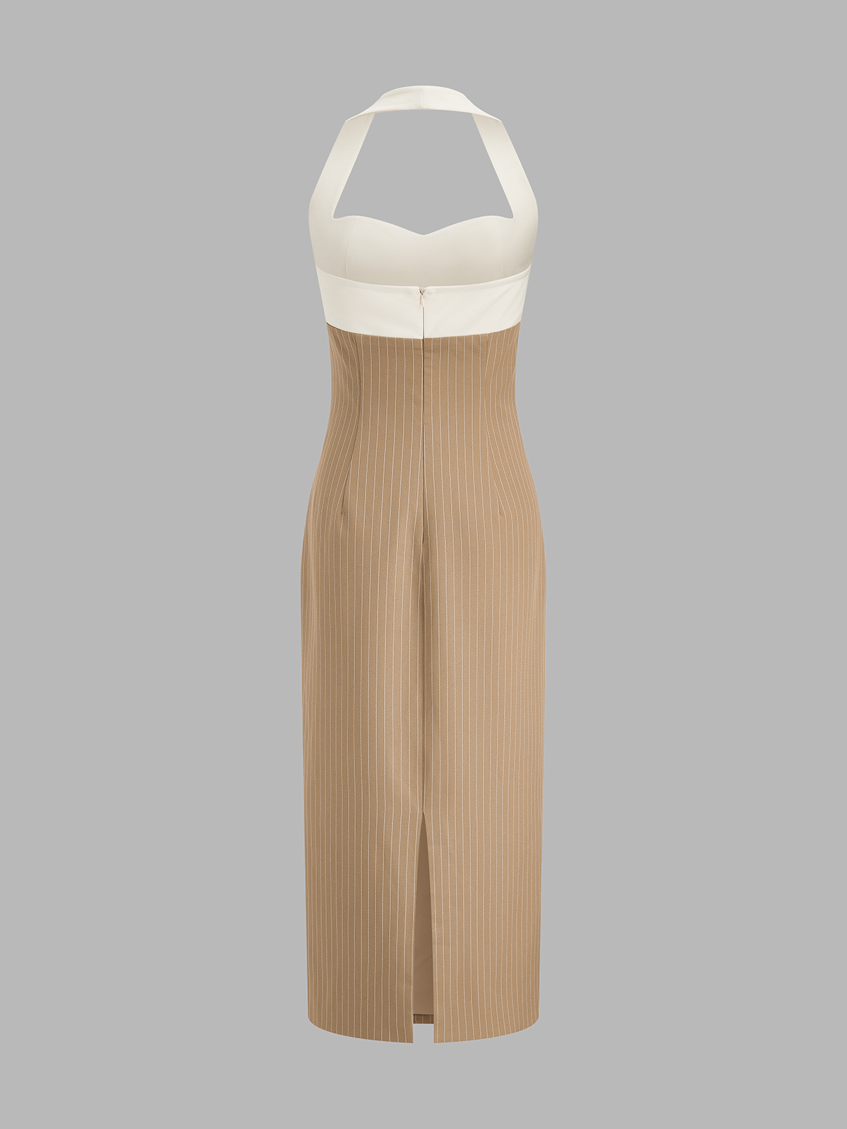 Color Block Halter Pinstripe Midi Bodycon Dress