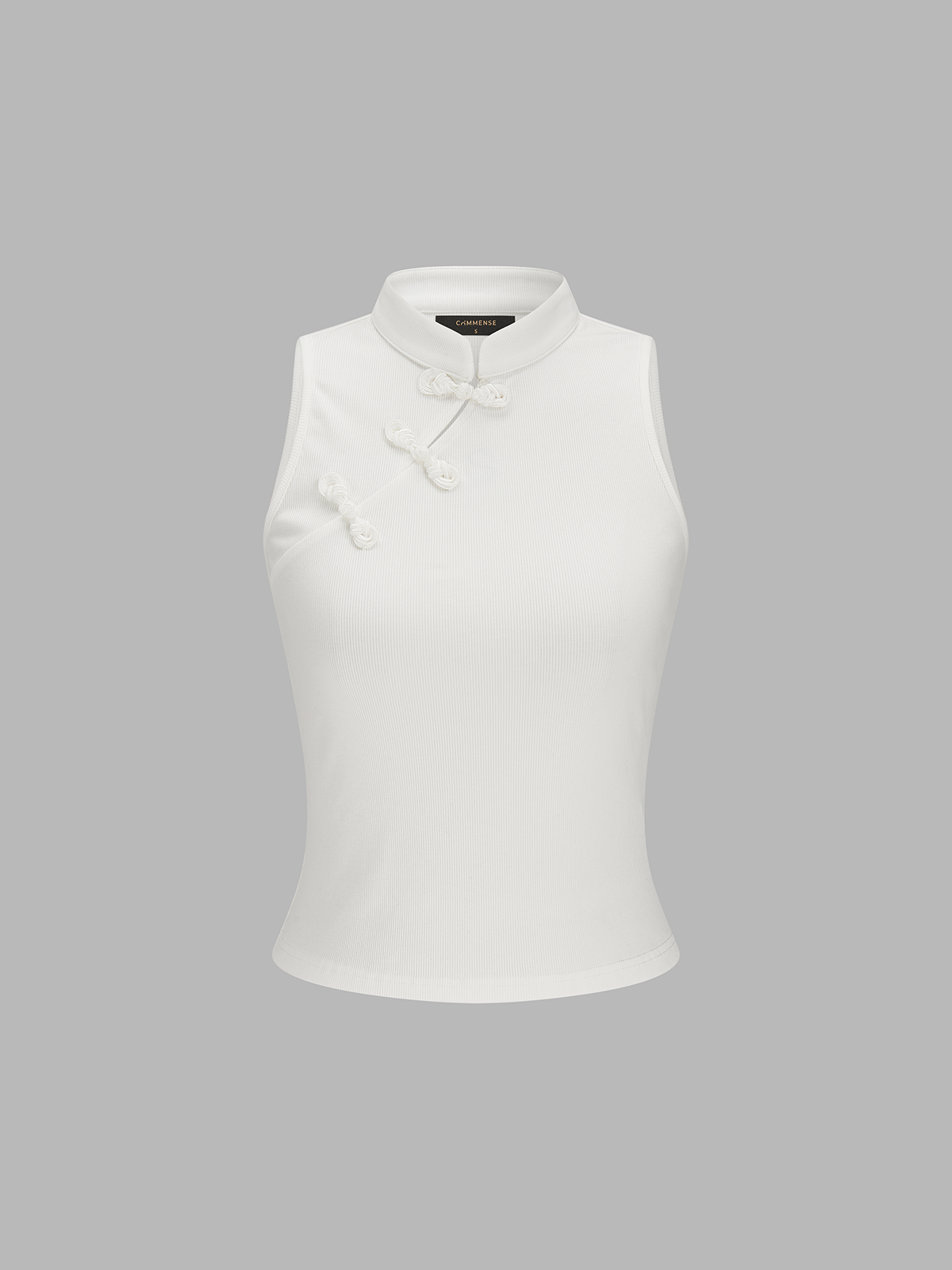 Frog Button Ribbed Sleeveless Top