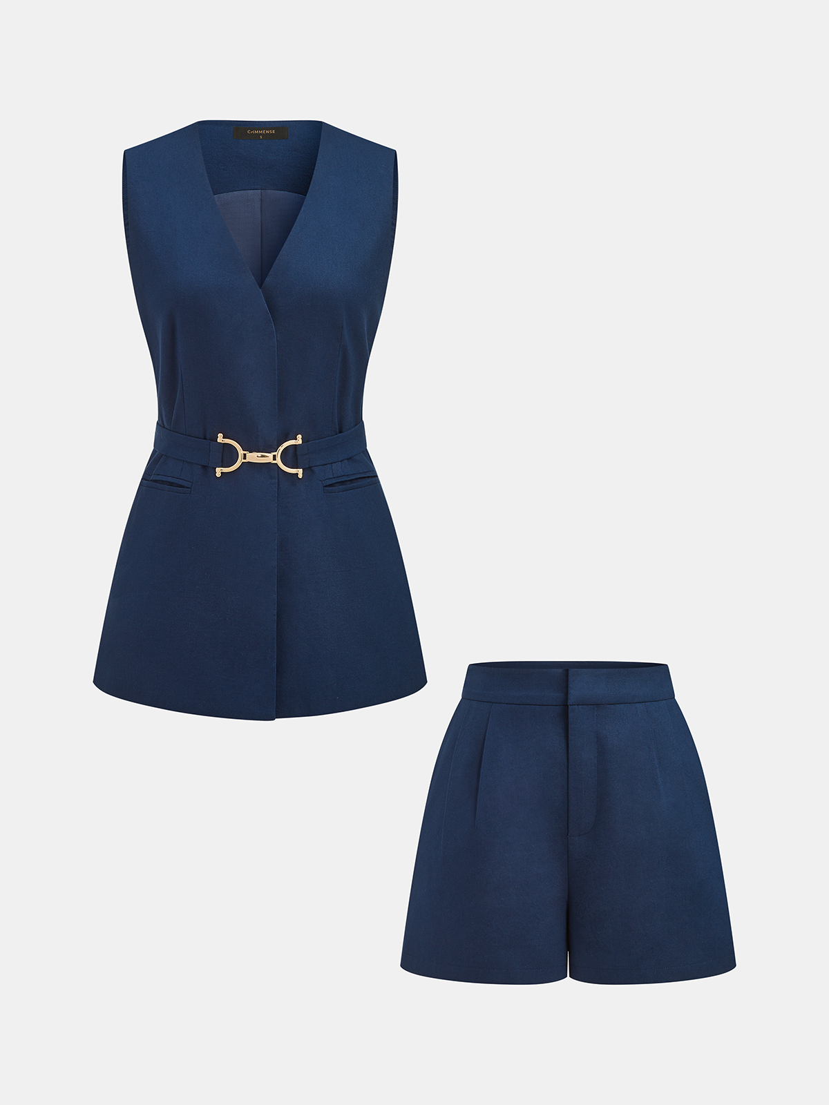 Belted Tailored Vest & Shorts Set