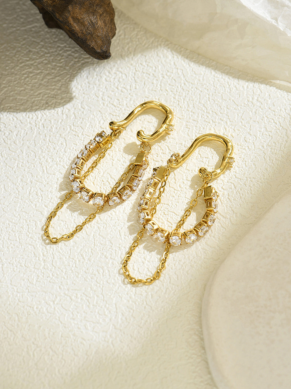 Dangling Chain Zircon Ear Cuff Earrings