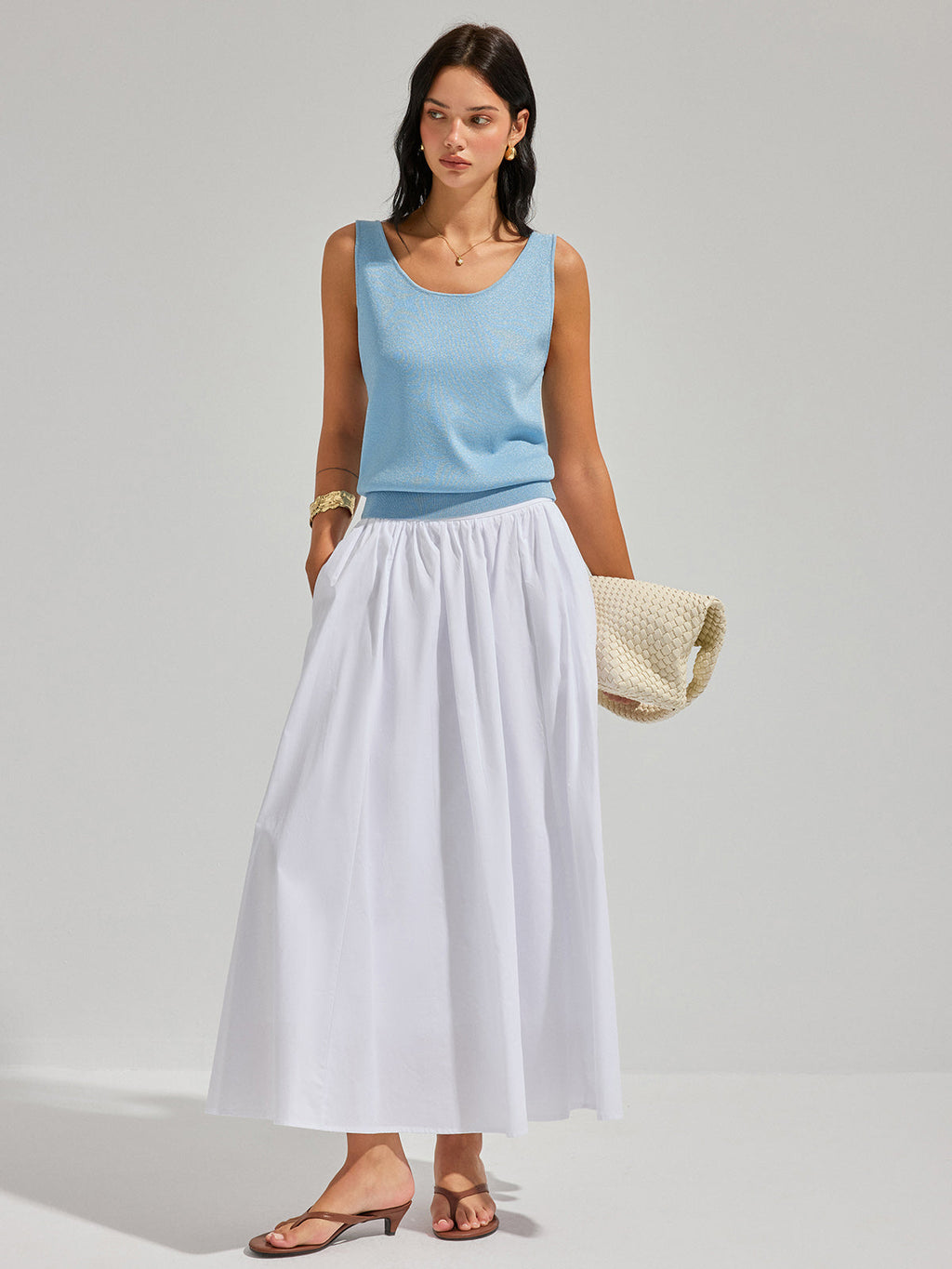Lurex Knit Deep V-Back Tank Top