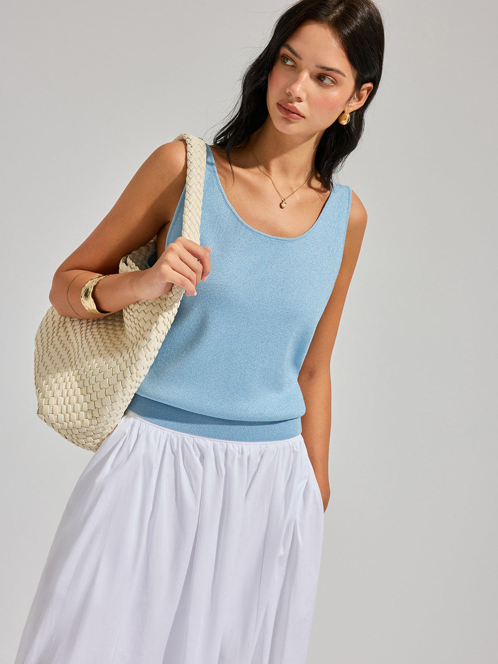 Lurex Knit Deep V-Back Tank Top