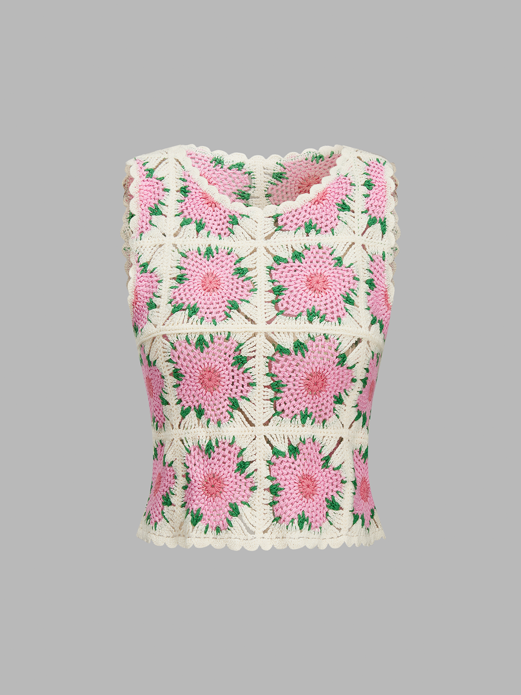 Floral Crochet Sleeveless Knit Vest