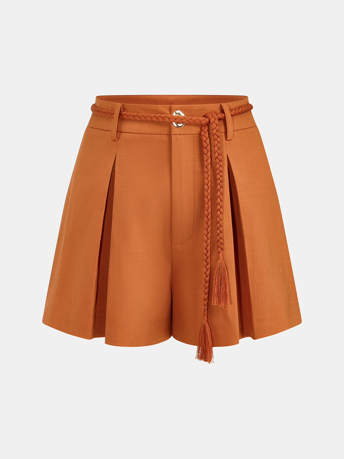 High-Waist Pleated Belted Shorts