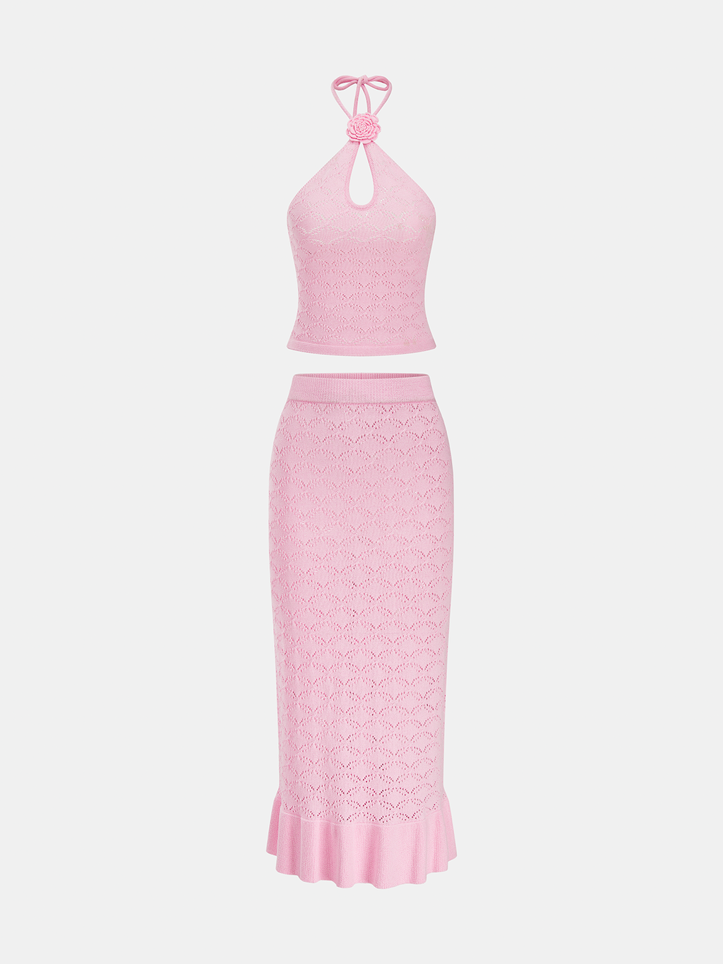 3D Floral Crochet Halter Top & Mermaid Skirt Set