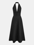 Deep V-Neck Halter Cotton Linen Maxi Dress