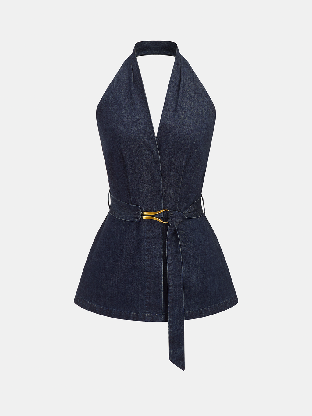 Halter Neck Belted Denim Blouse