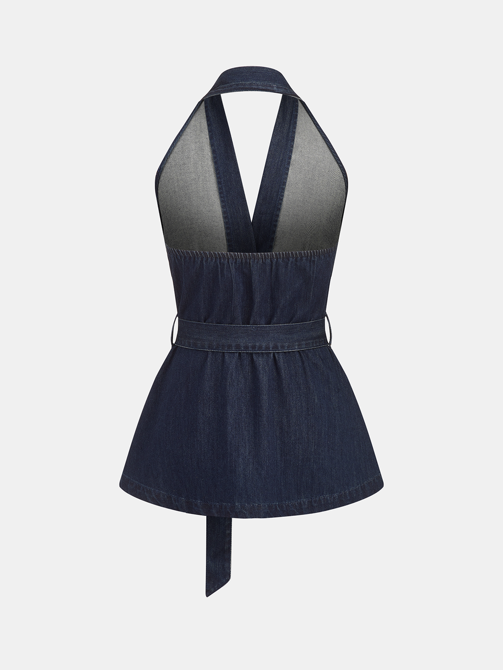Halter Neck Belted Denim Blouse