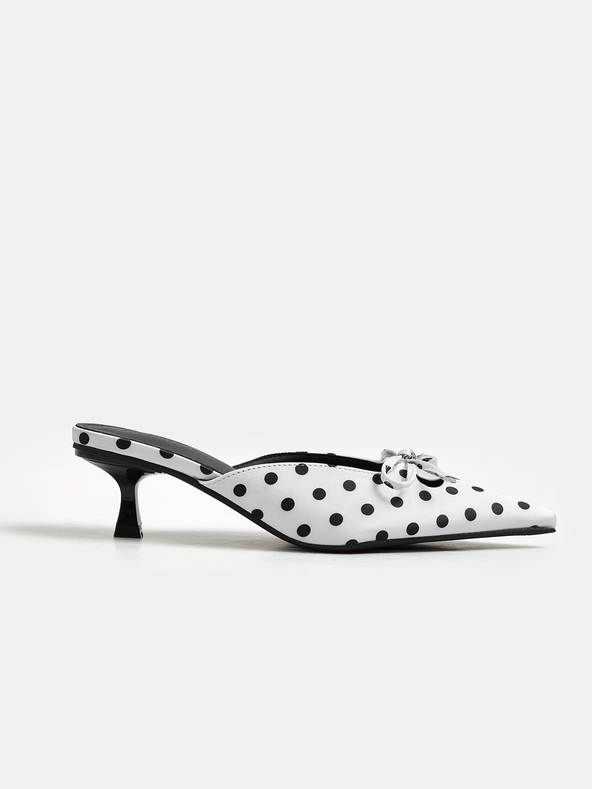 Bow Detail Polka Dot Kitten Heel Mules
