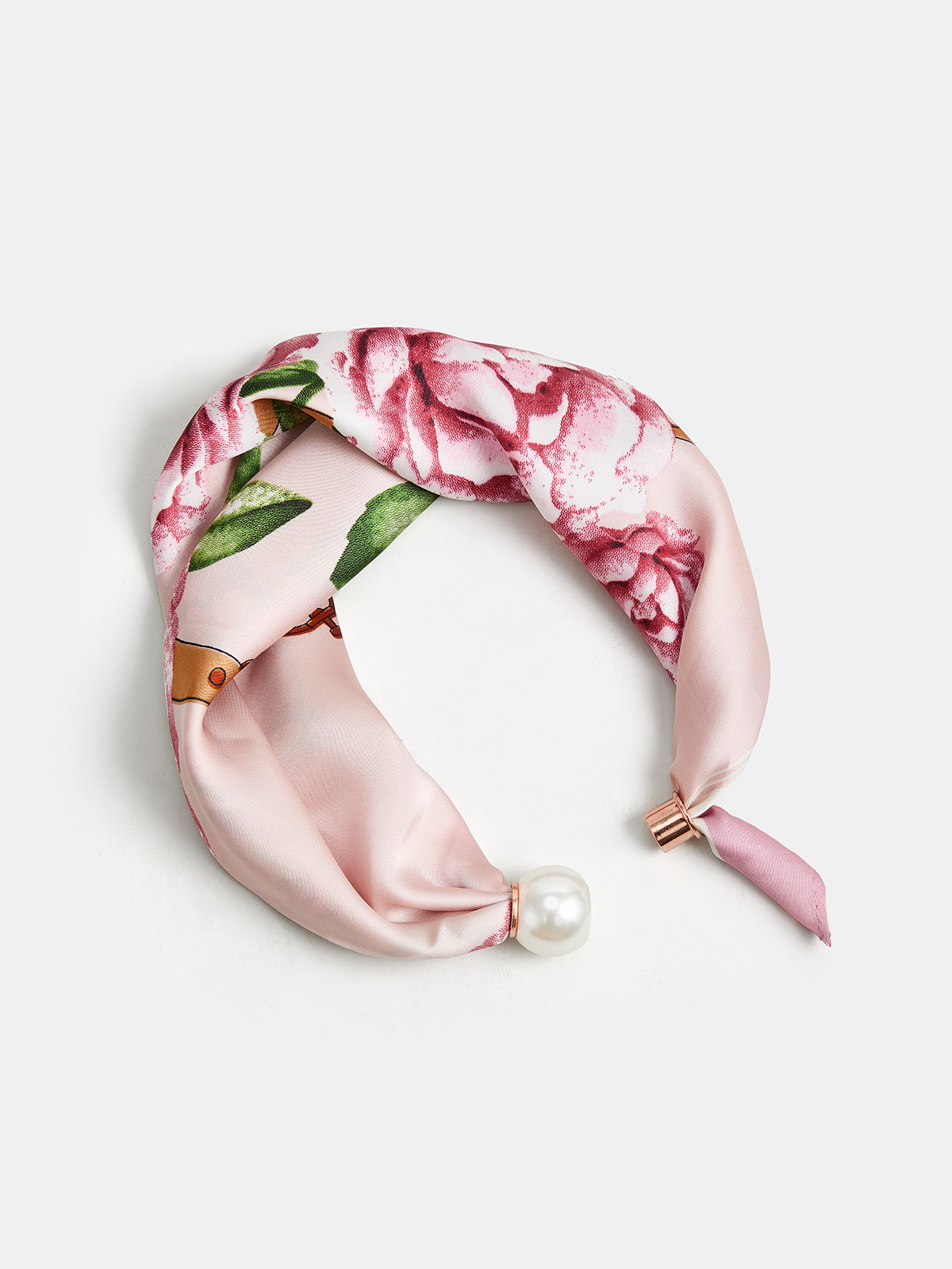 Floral Print Pearl Magnetic Closure Scarf