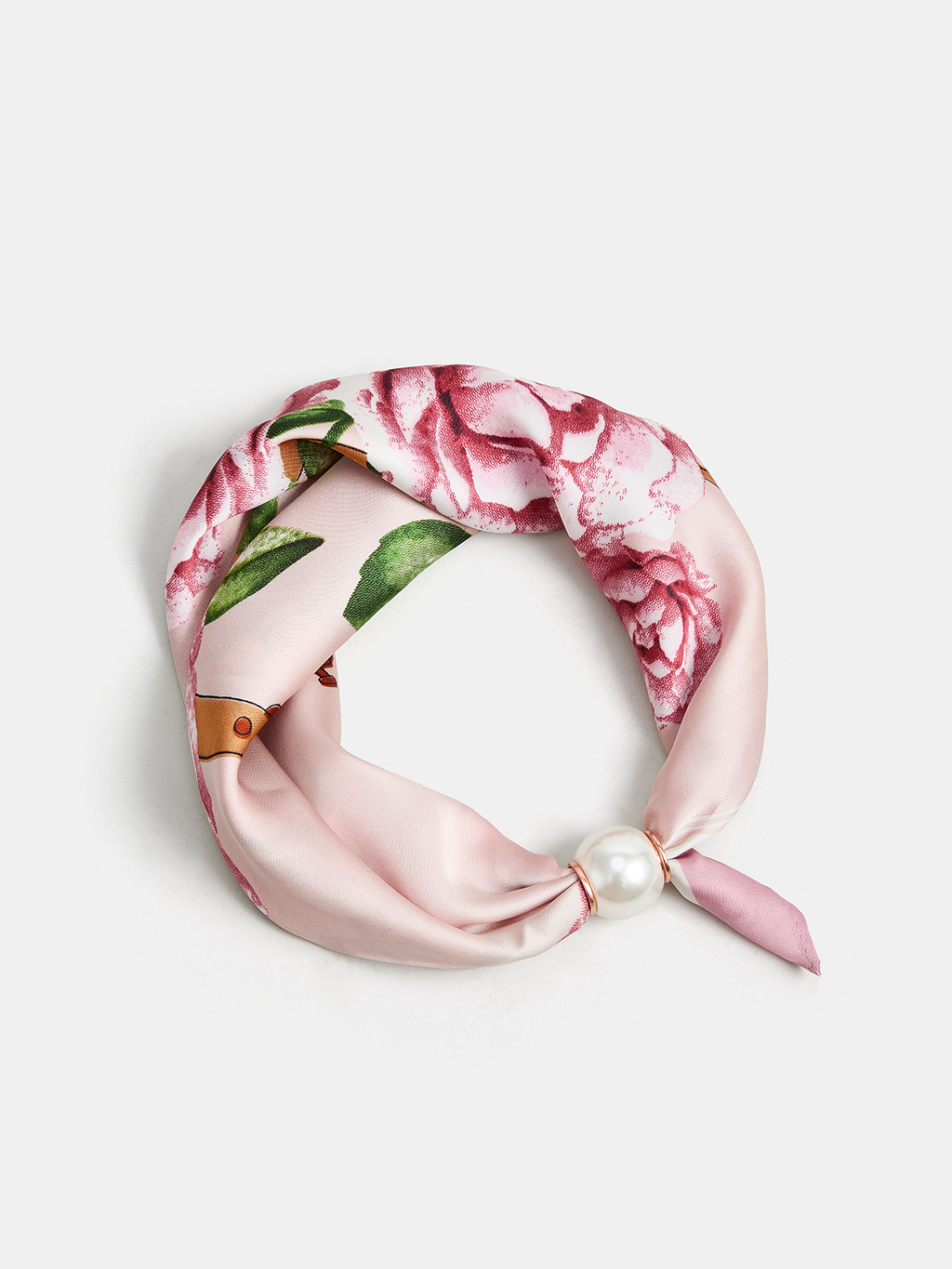 Floral Print Pearl Magnetic Closure Scarf