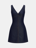 V-Neck Sleeveless Back Zipper Denim Mini Dress